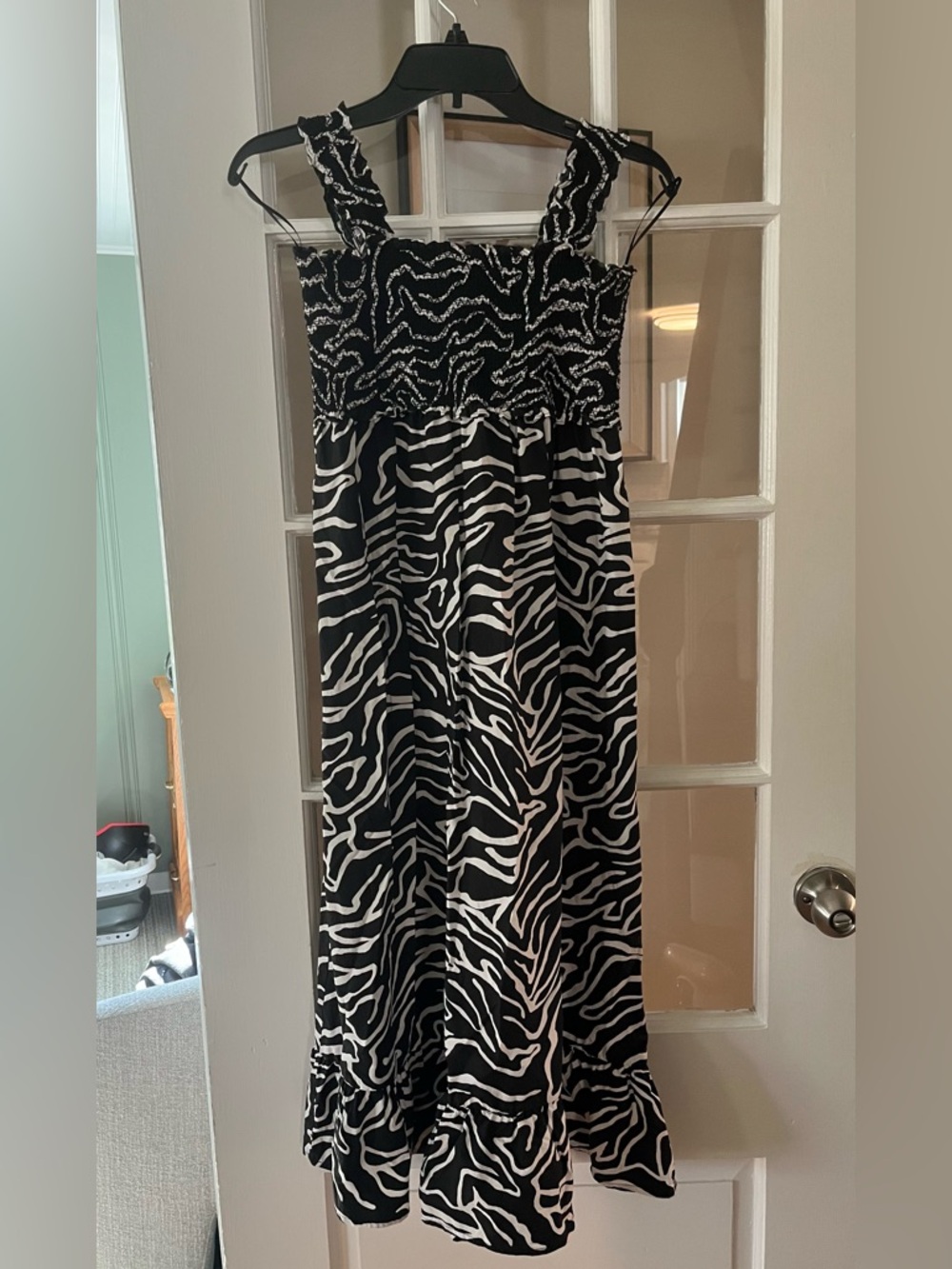 Rails Black and White Smocked Zebra Print Dress